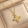 Wholesale Women's 18K Real Gold Plated Copper Pendant Four Leaf Clover Geometric Flower Leaf Necklace With O Word Chain In Light Luxury Style