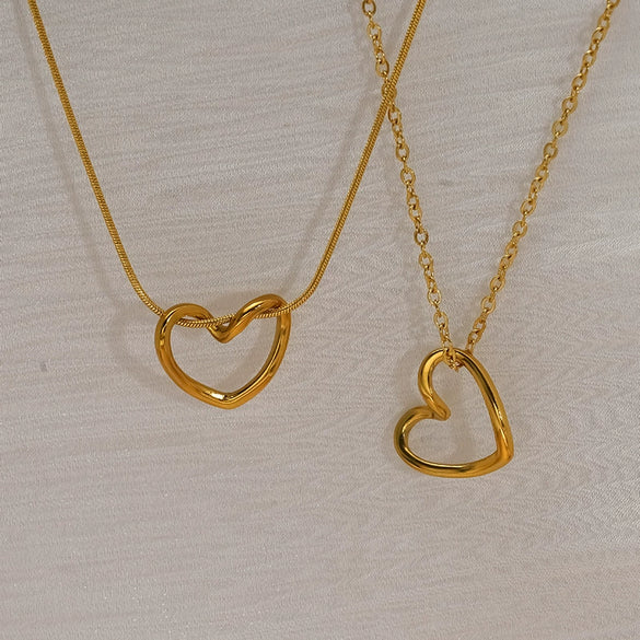 Wholesale Women's 18K Real Gold Plated Stainless Steel Heart Shape Snake Bone Chain Necklace