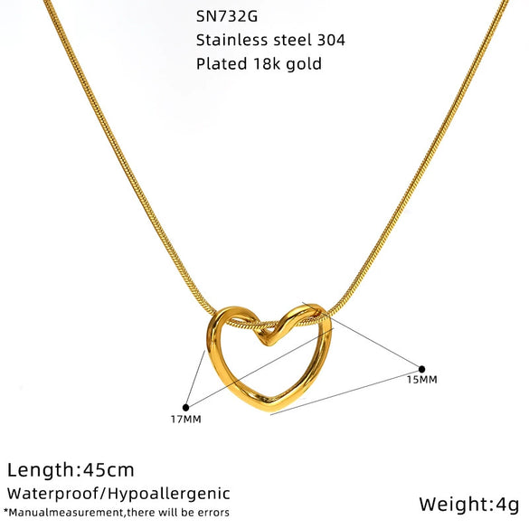 Wholesale Women's 18K Real Gold Plated Stainless Steel Heart Shape Snake Bone Chain Necklace