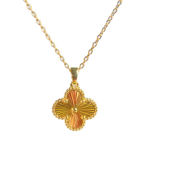 Wholesale Women's Lasercut Fourleaf Clover Titanium Steel Necklace With Copper Pendant And Zircon Design