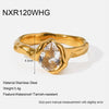 Wholesale Women's Lava Texture Water Drop Zircon 18K Goldplated Stainless Steel Ring