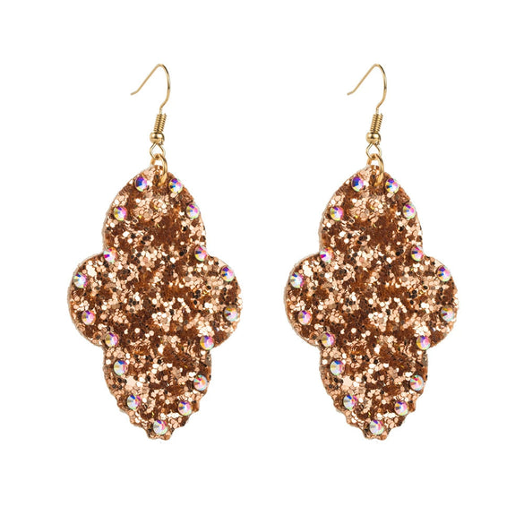 Wholesale Women's Leather Geometric Earrings With Diamond Sequins And Retro Style