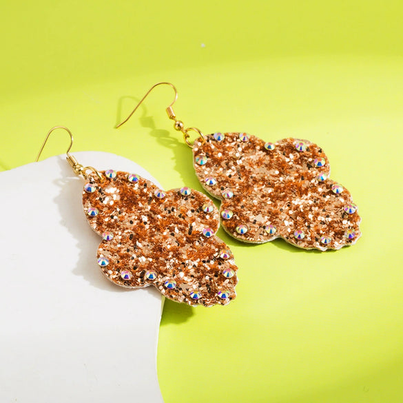 Wholesale Women's Leather Geometric Earrings With Diamond Sequins And Retro Style