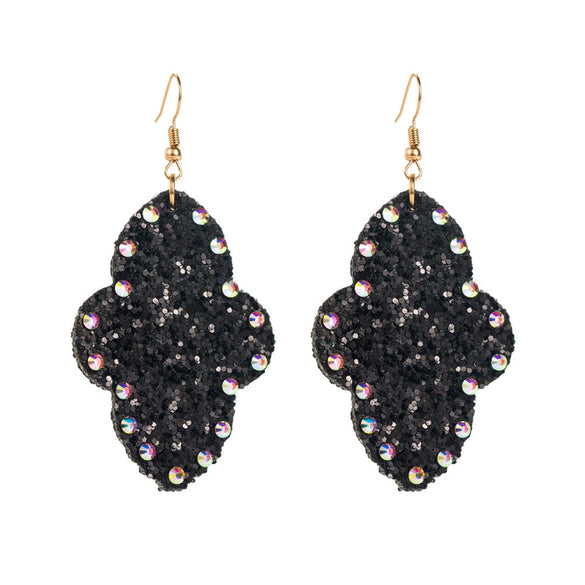 Wholesale Women's Leather Geometric Earrings With Diamond Sequins And Retro Style