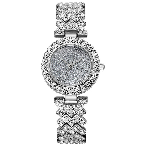 Wholesale Women's Leisure Alloy And Stainless Steel Round Dial Starry Diamond Quartz Bracelet Watch