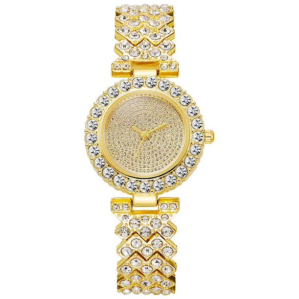 Wholesale Women's Leisure Alloy And Stainless Steel Round Dial Starry Diamond Quartz Bracelet Watch