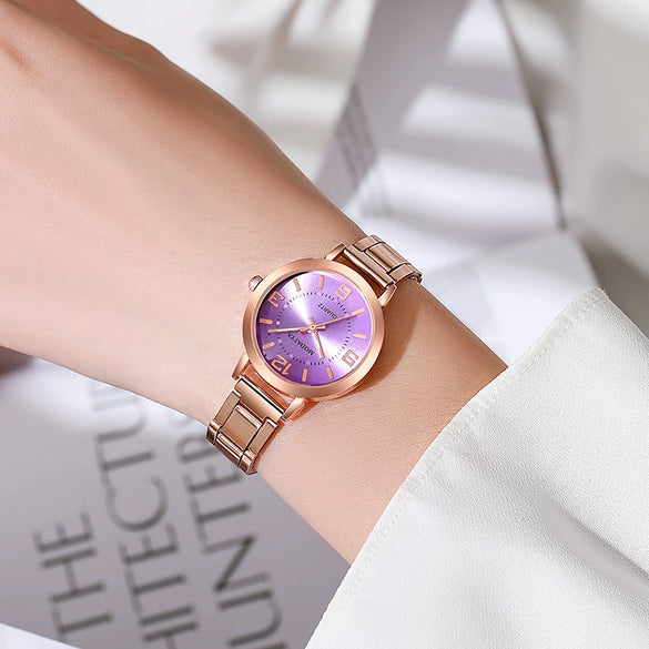 Wholesale Women's Leisure Alloy Case Steel Belt Quartz Watch With Round Dial And Ordinary Glass Mirror