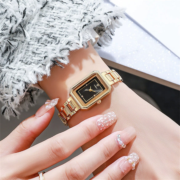 Wholesale Women's Leisure Quartz Watch Rectangle Alloy Case Stainless Steel Strap Waterproof