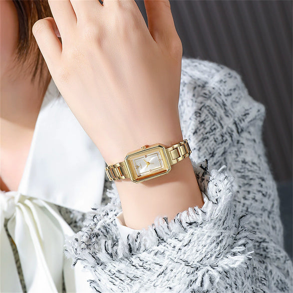 Wholesale Women's Leisure Quartz Watch Rectangle Alloy Case Stainless Steel Strap Waterproof