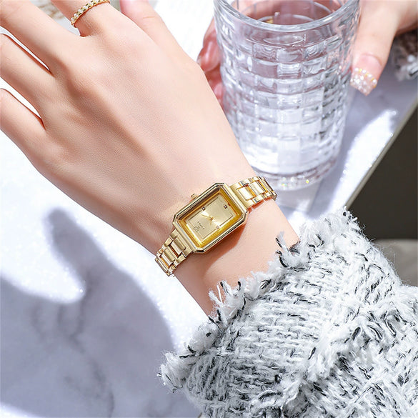 Wholesale Women's Leisure Quartz Watch Rectangle Alloy Case Stainless Steel Strap Waterproof