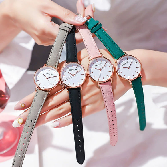 Wholesale Women's Leisure Quartz Watch With Metal Case Imitation Leather Strap And Round Dial