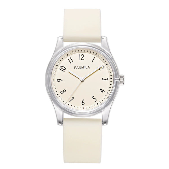 Wholesale Women's Leisure Quartz Watch With Plastic Case Stainless Steel Buckle And Silicone Strap Round Dial