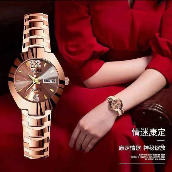 Wholesale Women's Leisure Tungsten Steel Color Round Dial Steel Strap Waterproof Watch