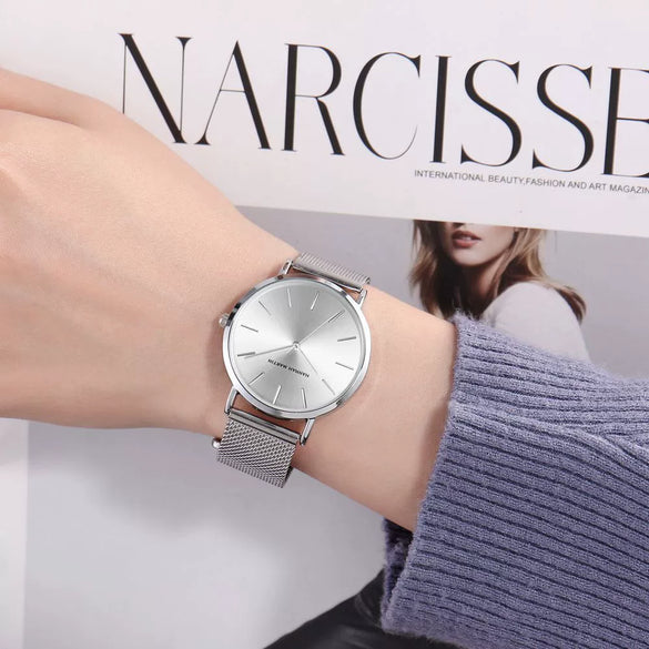 Wholesale Women's Leisure Watch With Round Dial Alloy Case Stainless Steel Strap And Buckle Mineral Reinforced Glass Mirror Japanese Movement Waterproof