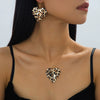 Wholesale Women's Leopard Print Heart Geometric Alloy Electroplated Jewelry Set Necklace And Earrings