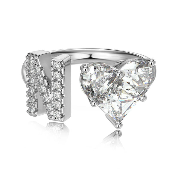 Wholesale Women's Letter Love Zircon Inlay 925 Sterling Silver Opening Adjustable Ring And Bracelet With Electroplating