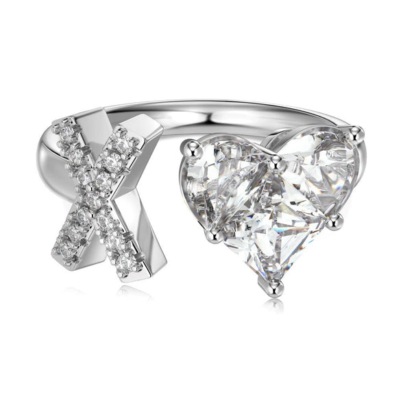 Wholesale Women's Letter Love Zircon Inlay 925 Sterling Silver Opening Adjustable Ring And Bracelet With Electroplating