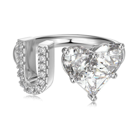 Wholesale Women's Letter Love Zircon Inlay 925 Sterling Silver Opening Adjustable Ring And Bracelet With Electroplating