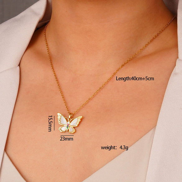 Wholesale Women's Light Luxury Animal Zodiac Butterfly Copper Necklace With Mixed Gemstone Setting And Electroplating O Word Chain