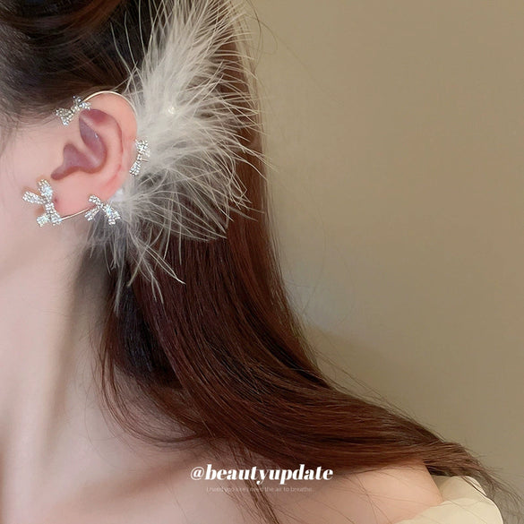 Wholesale Women's Light Luxury Bow Feather Handmade Ear Bone Clip Earrings