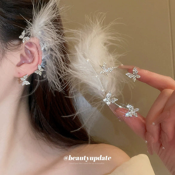 Wholesale Women's Light Luxury Bow Feather Handmade Ear Bone Clip Earrings