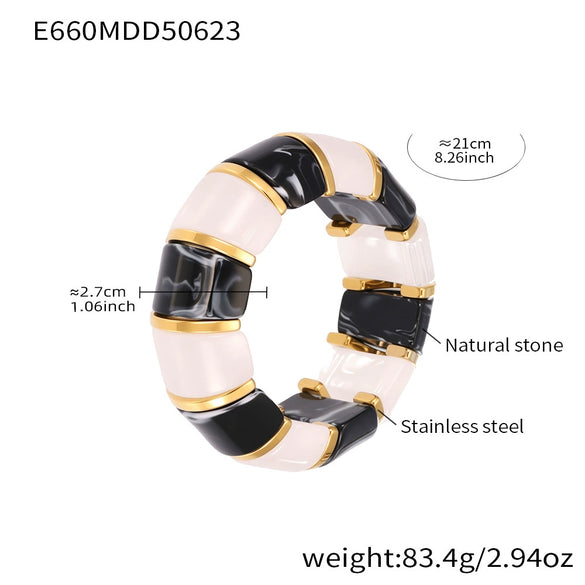 Wholesale Women's Light Luxury Candy Color Natural Stone And 316L Stainless Steel Elastic Rope Bracelet With Geometric Shape And Electroplating Design
