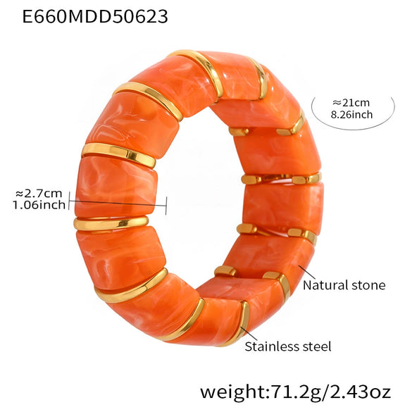 Wholesale Women's Light Luxury Candy Color Natural Stone And 316L Stainless Steel Elastic Rope Bracelet With Geometric Shape And Electroplating Design