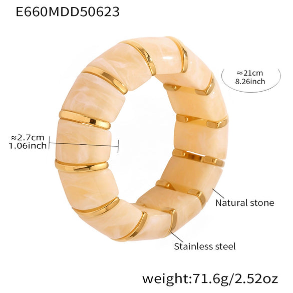 Wholesale Women's Light Luxury Candy Color Natural Stone And 316L Stainless Steel Elastic Rope Bracelet With Geometric Shape And Electroplating Design