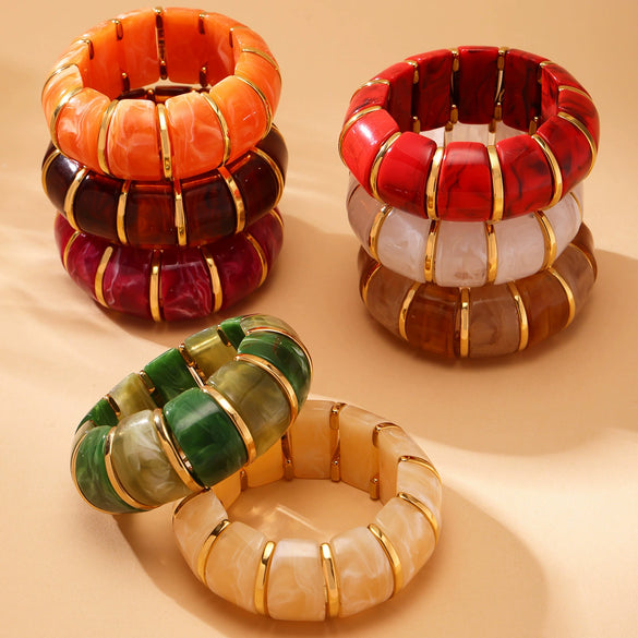 Wholesale Women's Light Luxury Candy Color Natural Stone And 316L Stainless Steel Elastic Rope Bracelet With Geometric Shape And Electroplating Design