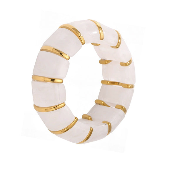 Wholesale Women's Light Luxury Candy Color Natural Stone And 316L Stainless Steel Elastic Rope Bracelet With Geometric Shape And Electroplating Design