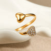 Wholesale Women's Light Luxury Cold Style Asymmetrical Heartshaped Stainless Steel Electroplated Open Ring