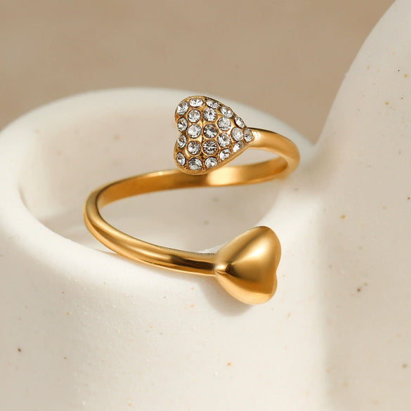 Wholesale Women's Light Luxury Cold Style Asymmetrical Heartshaped Stainless Steel Electroplated Open Ring