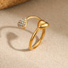 Wholesale Women's Light Luxury Cold Style Asymmetrical Heartshaped Stainless Steel Electroplated Open Ring