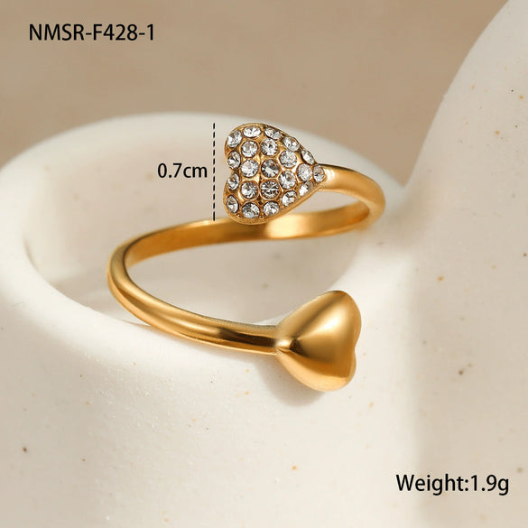 Wholesale Women's Light Luxury Cold Style Asymmetrical Heartshaped Stainless Steel Electroplated Open Ring