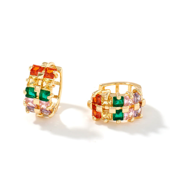 Wholesale Women's Light Luxury Colorful Zircon Inlaid Copper Earrings Geometric Design