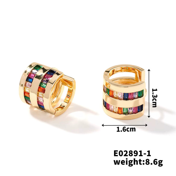 Wholesale Women's Light Luxury Colorful Zircon Inlaid Copper Earrings Geometric Design