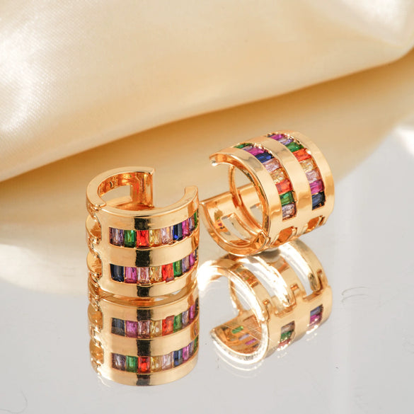 Wholesale Women's Light Luxury Colorful Zircon Inlaid Copper Earrings Geometric Design