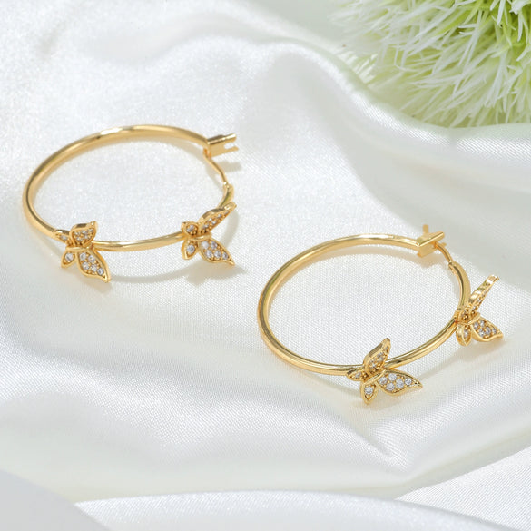 Wholesale Women's Light Luxury Copper Butterfly Earrings With Zircon