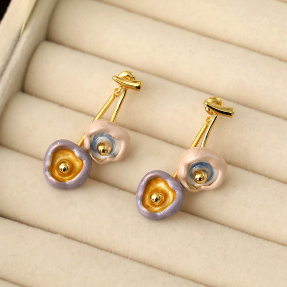 Wholesale Women's Light Luxury Copper Electroplating Geometric Plant Flowers Drop Oil Earrings