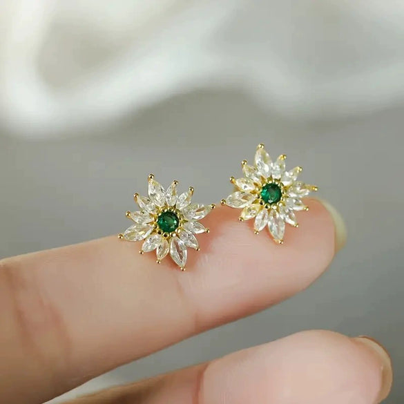 Wholesale Women's Light Luxury Copper Flower Geometric Stud Earrings Set With Zircon