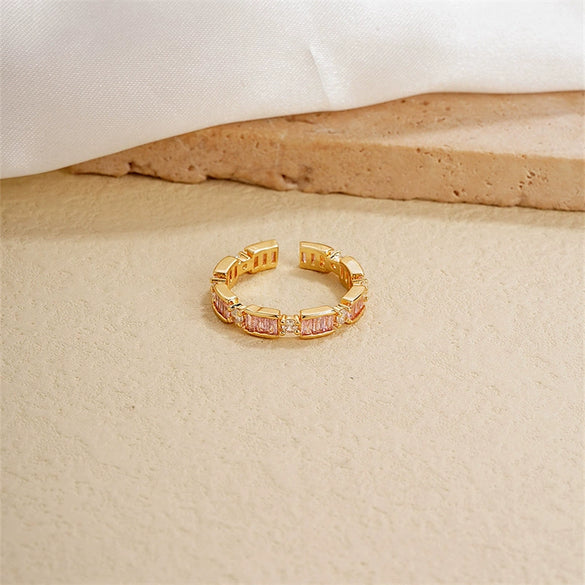 Wholesale Women's Light Luxury Copper Geometric Ring And Earrings With Zircon Inlay And Gold Plated