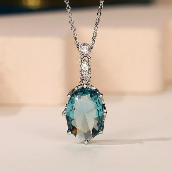 Wholesale Women's Light Luxury Copper Ochain Necklace With Oval Zircon And Mixed Gem Inlay Geometric Design