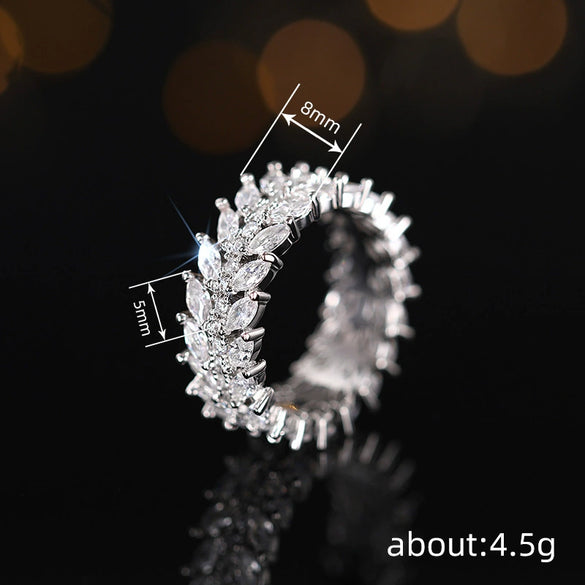 Wholesale Women's Light Luxury Copper Willow Leaf Geometric Zirconia Ring