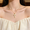 Wholesale Women's Light Luxury Cross Titanium Steel Necklace With Zirconia Oshaped Chain And Copper Inlaid Zircon Pendant