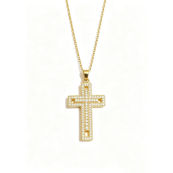 Wholesale Women's Light Luxury Cross Titanium Steel Necklace With Zirconia Oshaped Chain And Copper Inlaid Zircon Pendant