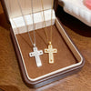 Wholesale Women's Light Luxury Cross Titanium Steel Necklace With Zirconia Oshaped Chain And Copper Inlaid Zircon Pendant