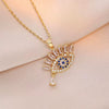 Wholesale Women's Light Luxury Devil's Eye Necklace With Colorful Zircon Eye Pendant Titanium Steel Flash O Chain Copper Real Gold Plated