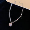 Wholesale Women's Light Luxury Diamond Set Copper And Titanium Steel Flower Pendant Necklace