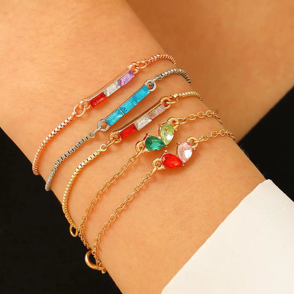 Wholesale Women's Light Luxury Dopamine Chain Bracelet With Colorful Gemstone Inlays Alloy Geometric And Heart Shape Diamond Design