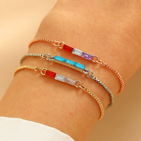Wholesale Women's Light Luxury Dopamine Chain Bracelet With Colorful Gemstone Inlays Alloy Geometric And Heart Shape Diamond Design